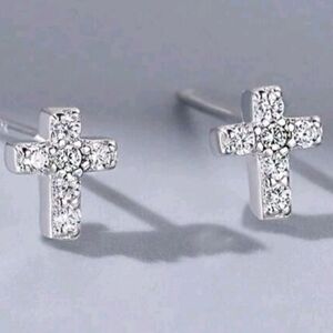 Elegant Silver Cross Stud Earrings